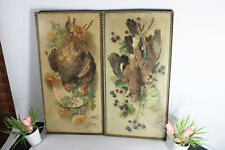 pair antique 19thc wall framed chromo hunting trophy pheasant bird panels  picture