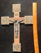 Large Vintage Wood Carved Crucifix from Germany - Aged Natural Patina Rare Find picture