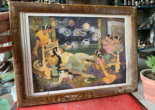 Antique Rare Painting Lithograph Print Of '16 Dreams of Mother Trishala' Framed picture
