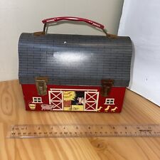 Vintage 1950s RED BARN with Open Doors Metal Dome Lunchbox - No Thermos picture