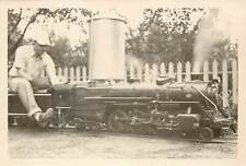 1930 B/W Snapshot of Man Riding Miniature Railway Train Narrow Gauge RR picture
