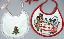 Vtg Baby Bibs Mickey Minnie Mouse Christmas Tree 1985 Terrycloth Plastic Back picture