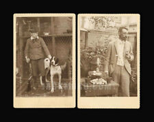 Excellent Antique Photo Lot Father & Son + Dog Turtle Chickens Birds in Birdcage picture
