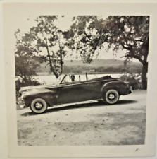 1941 CHRYSLER Convertible by lake, with top down, B&W photo, 3 1/2