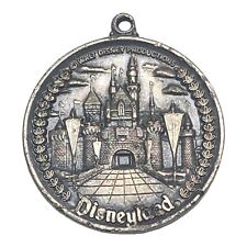 Vtg 80s Disneyland Park Silvered Bronze Medallion Theme Park Souvenir Key Chain picture