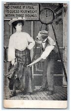 Greenfield Iowa IA Postcard Man Weighing Woman Fair Game Humor 1909 Antique picture