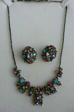 VTG HOLLYCRAFT PASTEL MULTICOLOR RHINESTONES NECKLACE&EARRINGS. picture