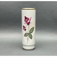 Vintage WB Bavaria Porcelain Bud Vase With Pink Rosebuds and Gold Trim picture