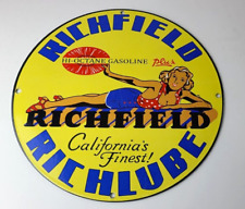 Vintage Richfield Richlube Sign - California's Finest Pinup Girl Gas Pump Sign picture