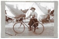 Woman and Bicycle Military Camp, Spanish American War, Antique Cabinet Card Phot picture