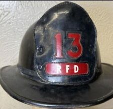 Vintage Firefighter Black Helmet Leather Front Badge FD #13 Antique ? Cairns  picture
