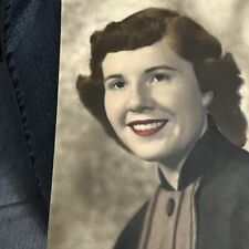 Circa 1940's Color Tinted Photo of Very Pretty Young Woman Red Lipstick 5x7 picture
