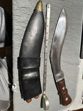 VIntage India Made Kukri Knife, unsharpened with smaller knives & sheath picture