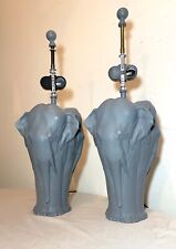 pair of vintage figural elephant heavy gray painted metal electric table lamps picture