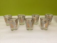VINTAGE LIBBEY BARWARE SHOT GLASSES ( FROSTED GLASS W GOLDEN FOLIAGE). Set Of 7. picture