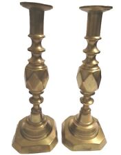 Antique Solid Victorian Diamond Princess English Brass Candle Holders 11