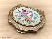Stratton Art Deco Needlepoint Floral-Vintage Ladies Powder Compact -0ye picture