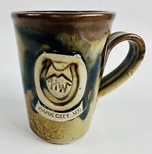 Park City Utah Hand Crafted 12 oz Brown Blue Drip Stoneware Tall Coffee Cup Mug picture