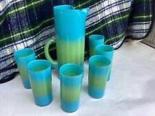 VINTAGE  GLASS COCKTAIL PITCHER ( 7 Pieces Set) By WV Blendo Glass  picture