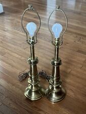 Pair Vintage Stiffel Heavy Brass Table Lamps 27-3/4” Tall 3-Way Light Excellent picture