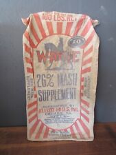 Vintage WAYNE Alled Mills Inc. Mash Supplement Sack Bag - Farmer Barn Man Cave picture