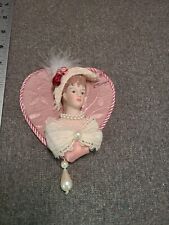 Vintage Victorian Style Heart Shaped Ornament Porcelain Doll Head Pink  picture