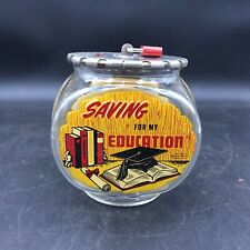 Rare Bower Mfg. Saving For My Education Glass Bank w/Locking Lid 1950's picture
