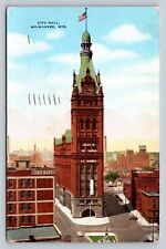 City Hall With US Flag Milwaukee, Wisconsin WI Vintage Postcard picture