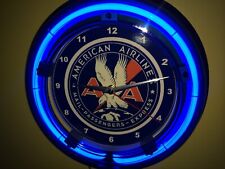 American Airlines OldLogo Pilot Airport Bar Neon Wall Clock Advertising Sign picture