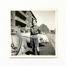 Real Vintage 1950s Volkswagen Beetle Bug & Woman Photograph VW B&W Photo picture