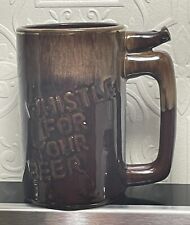 Vintage 1970s Wet Your Whistle Whistle For Your Beer Brown Ceramic Mug Cup Glaze picture