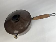 Le Creuset Saucepan w/ Lid Enamel Brown Size 22 Wood Handles Pour Spout Vintage picture