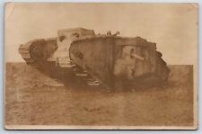 RPPC WWI Postcard Captured British Mark IV Tank German Soldier 1918 Feldpost AP1 picture