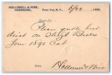 1898 Hollowell & Wise Hardware Letter Penn Yan New York NY Postcard picture