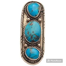 Vintage Navajo Large Three Nugget Ithaca Peak Turquoise Sterling Silver Ringsz6 picture