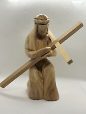 Beautiful Jesus Carrying Cross  Statue Hand Carved From Olive Wood In Holy Land picture