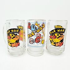 Vintage Pacman Glass Stein Mug Set x3 Ghost Chase Arcade Maze 1980 Bally Midway picture