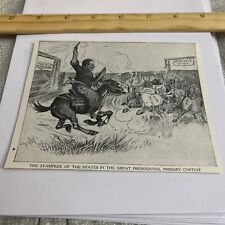 Antique 1912 Cartoon: Teddy Roosevelt Stampede Of States Presidential Primary picture