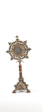 Vintage relics cross altar standing hammered ornate Smithsonian Triangle base  picture