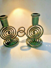 SET Vintage Heavy Iron All Steel Spiral Coil Courting Chamberstick Candle Holder picture