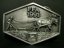 John Deere 1991 FFA Future Farmer of America Belt Buckle Horses & Steel Plow jd picture