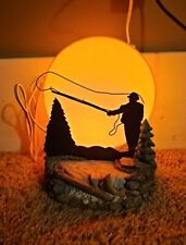 VTG 1998 House of Lloyd Fly Fishing Man Moon River Accent Lamp Cottage Cabin picture