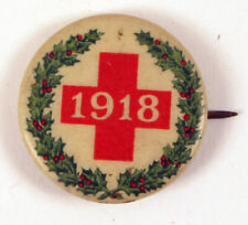 BUTTON PIN WWI 1918 RED CROSS HOLIDAY WREATH CHRISTMAS WAR CAMPAIGN RARE  picture