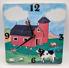 Vintage 1995 Square Metal Farm Animal Wall Clock NON-WORKING FOR PARTS/REPAIR picture
