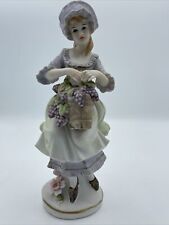 Rare Vtg Woman Victorian Figurine Holding Basket Of Grapes picture
