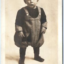 ID'd c1920s Cute Little Boy RPPC Overalls Real Photo PC Lavon Rolland Lange A171 picture