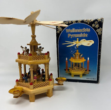 Vintage Pyramid Wooden Christmas Nativity Windmill Candle Carousel 2 Tier Wood picture