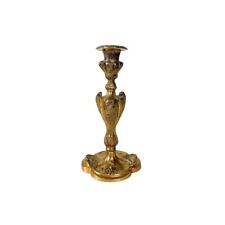 Vintage Art Nouveau Style Heavy Brass Candlestick Holder with Floral Designs picture
