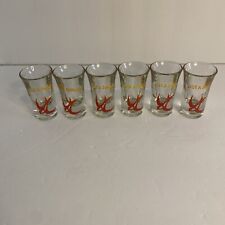 Vintage 50's Shot Glasses Just a Swallow Navy Tattoo Style Bird Barware Set Of 6 picture