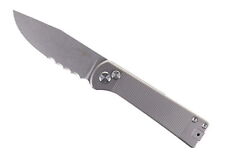 Two Sun Button Lock Pocket Knife Titanium Handle D2 Part Serrated Edge TS358-SER picture